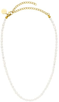 Purelei Damen Kette mit echten Süßwasserperlen – Verstellbare 30-40 cm Perlenkette, 18K vergoldeter oder silberfarbener Edelstahl, eleganter Perlenschmuck, Geschenkidee