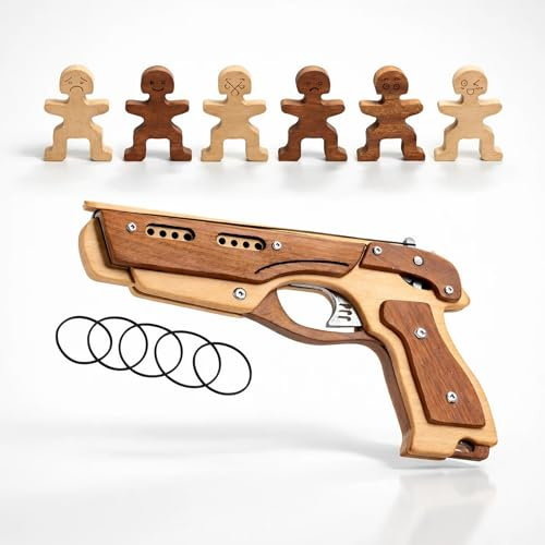 DadCarved Wooden Rubber Band Gun Kit – DIY 3D Puzzle Model with Targets | Elastic Band Shooter Building Set | STEM Engineering Toy for Kids Ages 6+