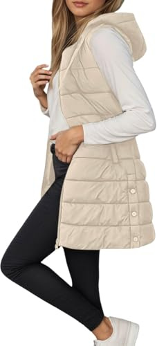 Genérico Chaleco Acolchado Mujer Invierno Largo Plumas Sin Mangas Chaquetas sin Mangas Chaleco de Plumas Abrigos con Capucha Otoño Chaqueta Entretiempo con Cremallera