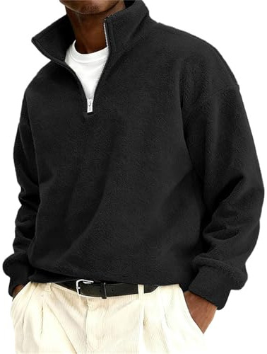 Suéter de forro polar para hombre, cuello alto, cremallera de un cuarto, polo, sudaderas de manga larga, chaquetas cálidas de invierno, a la moda, suéter térmico de felpa con cremallera de 1/4