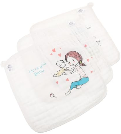 TOGEVAL 3 Toallitas para Bebés de Algodón 30X30 CM Estampados de Fútbol Ñiño y Corazón Paños Suaves y Absorbentes para Saliva Toallas Faciales Uso Diario