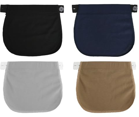 4-pack justerbar byxförlängning för byxor, byxförlängning graviditet, knappförlängning för byxor, med skydd 19,3 x 16,5 cm av mjukt ribbtyg (svart + blå + khaki + grå)