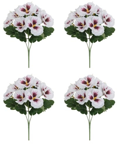Getdoublerich 4 flores artificiales realistas de pensamiento, 35 cm, plantas falsas realistas para decoración del hogar, boda, fiesta, arreglos florales artificiales multicolor vibrantes