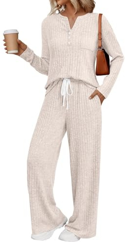 LILLUSORY Women 2 Piece Lounge Wear Sets UK Co Ord Tracksuits Apricot L