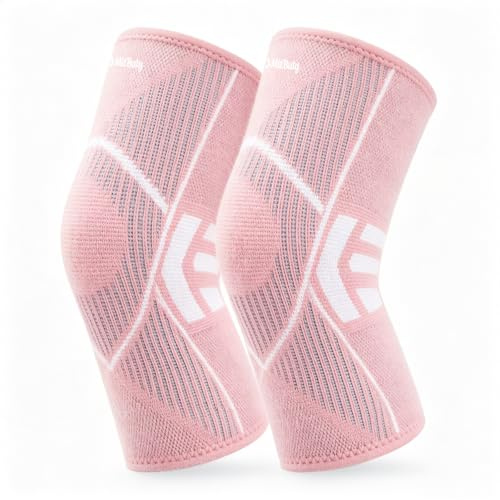 MitButy Ginocchiera Ortopedica Donna, Supporto Compressivo con Grip in Silicone Antiscivolo, Fascia per Ginocchio Sportiva per Corsa, Fitness, Palestra, Camminata e Attività Quotidiane, Rosa, 1 Paio