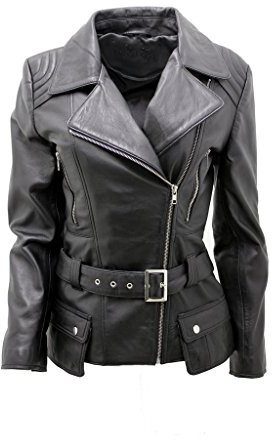 Chaqueta de cuero femenina del motorista de Nero largo de las señoras 20