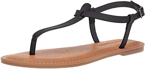 Amazon Essentials Women's Casual Thong Sandal with Ankle Strap, Black Brown Faux Leather, 7.5