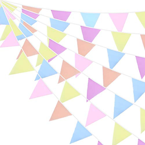 49.2 Feet Fabric Bunting Banner 46 Pieces Multicolor Triangle Flags Pennant Banners Bunting Garlands for Wedding Birthday Party Decoration Indoor Outdoor Activity(Macaron)