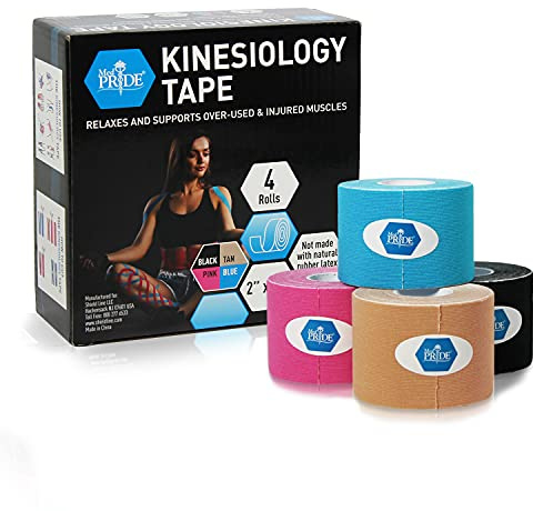 MED PRIDE Latex Free Kinesiology Tape Pack, 4 Uncut Rolls (2in X 16.4ft) Therapeutic Sports Tape for Knee Pain Muscle Support
