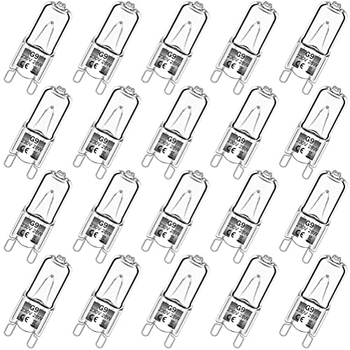 Haraqi 20 Pack G9 Halogen Bulbs 28W 230V 2800K Warm White 310lm,Clear Capsule Halogen Lamps Dimmable, No Strobe, No Flicker