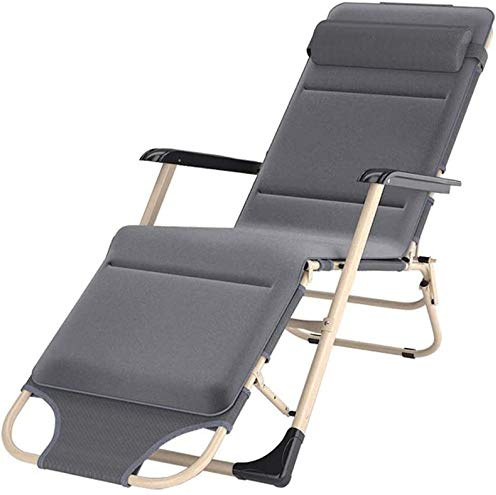 Sun Lounger Garden Chairs Household Folding Bed Recliner Chair, Portable Folding Chair Office Lounge Chair Dual-use Home Recliner (Color, Purple, Size, with pad),Gray,with pad