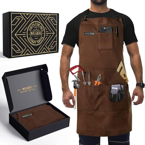 WEARXI Aprons for Men, Woodworking Apron with Tool Pockets, Canvas Work Apron for Woodworkers, Mechanics, Blacksmiths, Carpenters S-XXXL, Mens Aprons Gifts for Dad, Gifts for Father Day, Dad Gifts