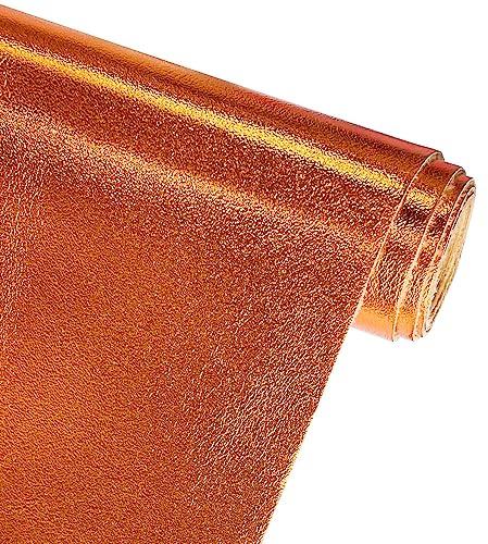 ONEART | Metallic Orange Soft Faux Leather Fabric, 0.9 mm Lambskin Synthetic Pleather for Handbag Wallets Hair Bows Crafts