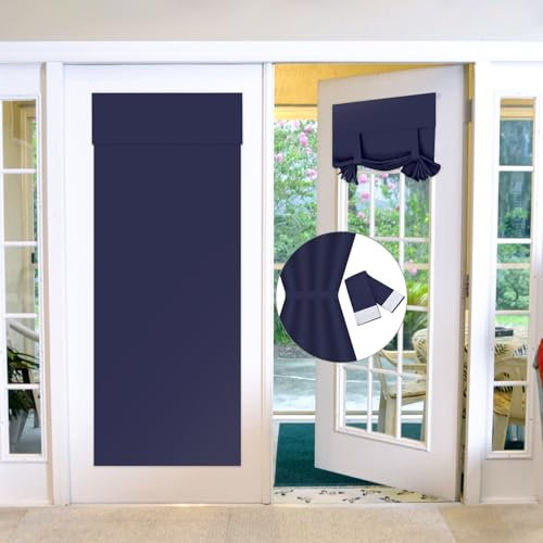 Maritown Blackout French Door Blinds No Drilling Stick on Curtains 66x173CM | 1 Panel, for Patio Doors, Windows, Easy Install Fit , Thermal, Privacy, Light Control, Tie Roller Up Shade, With Tie Backs
