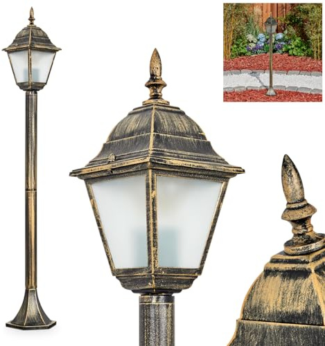 Lampada da sentiero per esterni Naofe, lampada da sentiero in metallo/vetro in colore marrone-oro/vetro lattiginoso, altezza 104 cm IP44, 1 x E27, senza lampadina/e