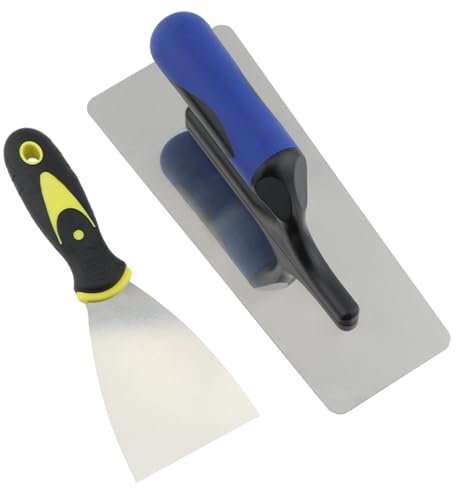 2 Stück Putzkelle Spachtel, Karbonstahl, Kunststoff, ergonomisch zum Verteilen und Glätten von Kalk- und Gips-, Putz-, Zement- und Trockenbauprojekten