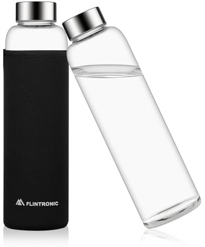 flintronic Bouteille d'eau en Verre, 550ml Bouteille en Verre, Bouteille d'eau en Borosilicate pour Enfant et Adultes, sans BPA, Réutilisable pour l'école, Gym, Sport, Voyage