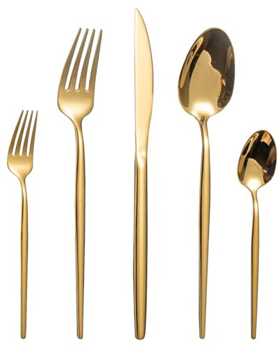 Besteck Set, LAZAHOME 30-teilig Besteckset für 6 Personen mit Messer Gabel Löffel, Edelstahl Essbesteck für Familie/Party/Hotel/Restaurant, Gold Tafelbesteck, Spiegelpoliert＆Spülmaschinenfest
