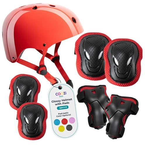 COOZi Glossy Helmet and Pad Set for Kids - Adjustable Protective Gear with Knee, Elbow & Wrist Pads, Safety Set, Cycling, Skateboarding, and Scooting for Boys & Girls Ages 3-12