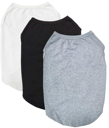 3-Pack de Camisetas de Verano para Perros, Ropa de Algodón, Chaleco Transpirable de un Solo Color, Sin Mangas para Pequeños y Medianos (Negro, Blanco, Gris) (L)