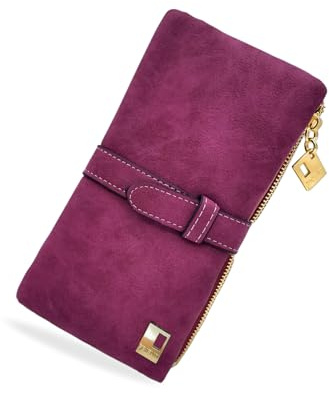 FuninCrea Carteras Mujer Grande, Monedero Mujer de Cuero PU, Billetera Mujeres Larga Minimalista Carteras de Mujeres con Bolsillo de Cremallera y Múltiples Ranuras para Trabajar y Viajar