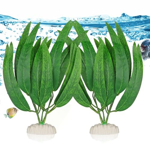 BEGONDIS 2Pcs Artificial Aquatic Plants Set - Lifelike Plastic Leaves for Aquarium Decoration, Easy to Maintain, Vibrant Underwater Garden (Green)