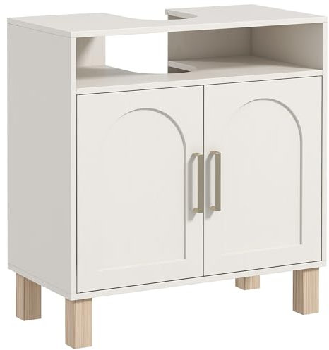 HOMCOM Meuble Salle de Bain sous lavabo, Meuble sous lavabo, étagère Ouverte Placard 2 Portes magnétiques avec étagère réglable, 60 x 30 x 63 cm, Blanc