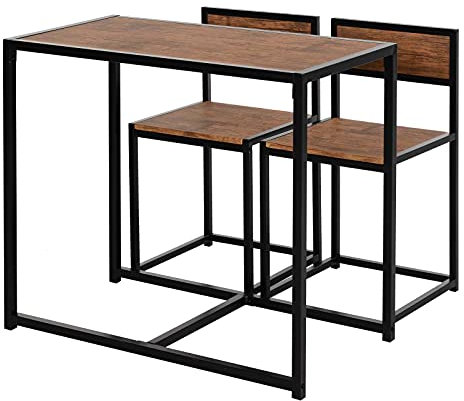 HOMCOM 3-TLG. Essgruppe, Küchentisch mit 2 Stühlen, Esstisch Set, Esszimmergruppe, Esstisch für Esszimmer, Küche, Metall, Natur