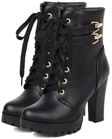 FOREADA Bottes gothiques à talon épais pour femme - Bottines de combat noires à plateforme avec boucle et rivets - Chaussures punk gothique avec fermeture éclair