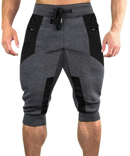 Pantalones Cortos de Deporte para Hombre, 3/4 Shorts de Correr Deportivos con Bolsillos Pantalones Capri de Entrenamiento con Cordón Gimnasio de Verano para Ejercicio, Fitness, Gym, Entrenamiento