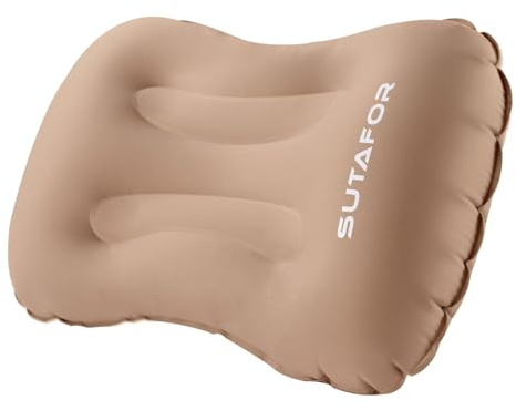 SUTAFOR Oreiller de Camping Gonflable Coussin de Voyage Ultraléger 73g pour Randonnee, Extérieur Coussin de Plage en TPU Doux et Confortables, Kaki