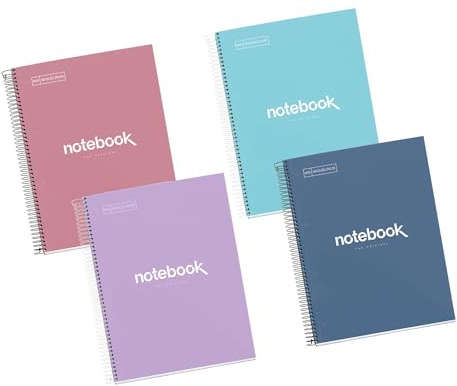 Miquelrius - Pack 4 Cuadernos A4 Cuadriculados, 160 Hojas, Tapa Dura