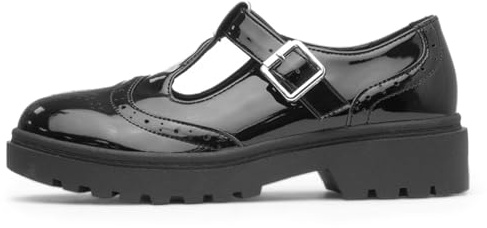 Lilley Girls Black Patent T-Bar Buckle Shoe - Size 6 UK - Black