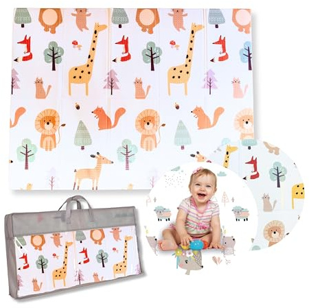 Family Nation, Tappeto Gioco Bambini Pieghevole Montessori 2 in 1, 180x150cm, Reversibile e Atossico, In Morbida Schiuma, Impermeabile e Antiscivolo, Fantasie Animal Friends