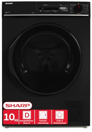 SHARP KD-PRO0S7GBD-DE Wärmepumpentrockner (10 kg, EEK D), (15 Trockenprogramme, 20 Min. Kurzprogramm, WiFi, Edelstahltrommel mit LED-Beleuchtung), Schwarz