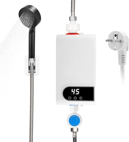 Mini scaldabagno istantaneo, 220V 5500 W Scaldaacqua elettronico 30–55 °C, temperatura regolabile, scaldabagno elettrico senza serbatoio con display LED per cucina, bagno (A)