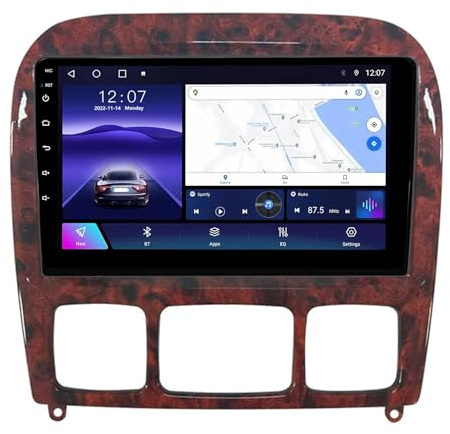 Autorradio de 9 2 DIN para Mercedes Benz Clase S W220 1998-2005, con CarPlay, Android 14, Pantalla táctil, cámara Trasera AHD, navegación GPS y Controles en el Volante.