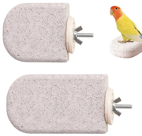 2 Pcs Pet Teeth Grinding Stone, Natural Bird Nail File Perch | Lava Ledge Bird Perch Platform, Pumice Ledge 7.8×6.5×2.6/13×7×2.6cm for Budgie Cage Cockatiels Conures and Other Small Birds