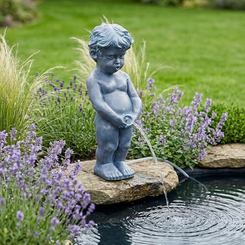 Solar Wasserspeier Junge klassisch groß Wasserspiel Teichdeko Gartenfigur Brunnen Springbrunnen Solarbrunnen (53 cm)