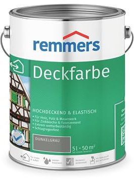 Remmers Deckfarbe dunkelgrau, 5 Liter, Deckfarbe für innen und außen, Wetterschutzfarbe viele Untergründe, hochdeckend, wetterfest