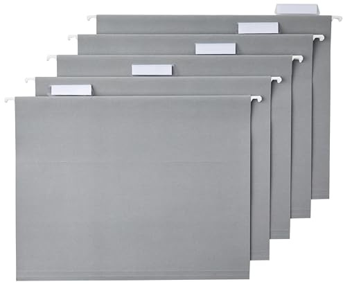Amazon Basics Hanging File Folders with Adjustable Tabs for Document Organization, Letter Size, Gray, 25-Pack