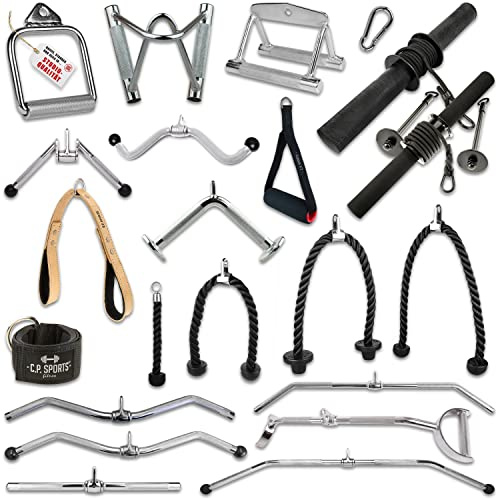 C.P.Sports - Tirador para poleas, tirador de cable, barra de tracción perezosa, barra de remo, barra de tríceps, cuerda de tríceps, barra SZ, mosquetón, con una sola mano, entrenador de antebrazos