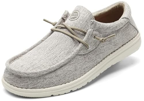 Grand Attack Men's Linen Slip On Loafers Shoes-Soft Sole,Comfortable,Lightweight,Breathable Walking Shoes - Canvas Stretchy Boat Shoe Beige Size 8