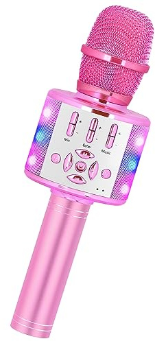 Amazmic Spielzeug für Mädchen, Kinder-Karaoke-Mikrofon, Kleinkind-Mikrofon für Kinder mit Lichtern, Geburtstagsgeschenk für Mädchen, Jungen, Spielzeug Alter 3 4 5 6 7 8+ (Hellrosa)