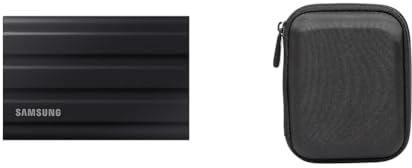 Samsung Portable SSD T7 Shield (MU-PE2T0S/EU), 2 TB, USB 3.2 Gen.2, 1.050 MB/s Lesen, 1.000 MB/s Schreiben, Schwarz + Amazon Basics Festplattentasche, schwarz