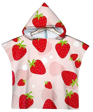 DOTBUY-SHOP Microfibra Toalla Playa con Capucha Niña Niño Toalla Infantil de Playa y Piscina Frutas de Verano, Toalla Playa Bebe Poncho Surf con Capucha (Fresa c,60x80cm)