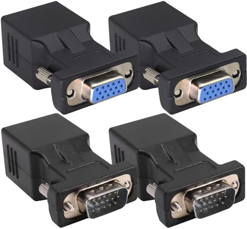 Xiatiaosann VGA to RJ45 Adapter, VGA Male to RJ45 Female Connector with VGA Female to RJ45 Female Connector, VGA 15 Pin to CAT6 RJ45 Network Cable Adapter Support 720P 1080I 1080P (4 Pack)