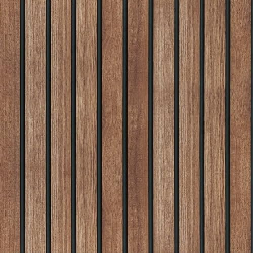 Abyssaly Wood Slat Peel and Stick Wallpaper, Brown Striped Wood Panel Grain Contact Paper, Removable Self Adhesive Faux Wooden Panel Wall Covering for Bedroom 17.7 in X 118 in