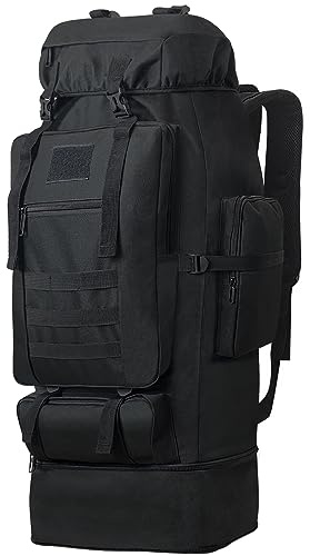 Lizbin Sac à Dos De Randonnée De Camping 100L, Sac à Dos Tactique Militaire Molle, Sac à Dos De Randonnée Extra Large, Sac à Dos De Voyage, Sacs de Trekking de Camping Résistants à l'eau (Noir)