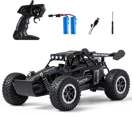 Great-JUNAMT rc Car Voiture télécommandée RC Voitures 1:16 Tout-Terrain Monster Truck Phares à LED, Jouet de Voiture RC 20 km/h Cadeau pour Enfants Garçons 3 4 5-12 (Le Noir)
